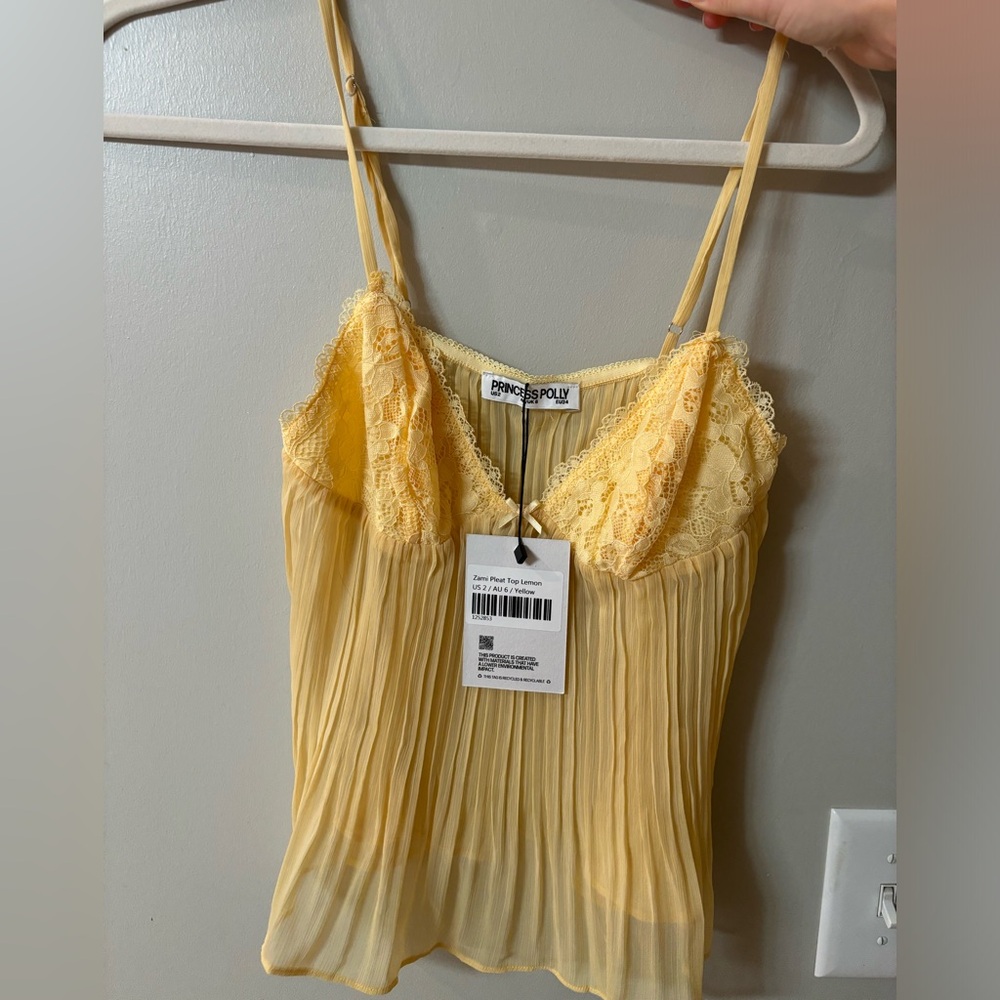 Princess Polly Zami Pleat Top Yellow Lemon NWT